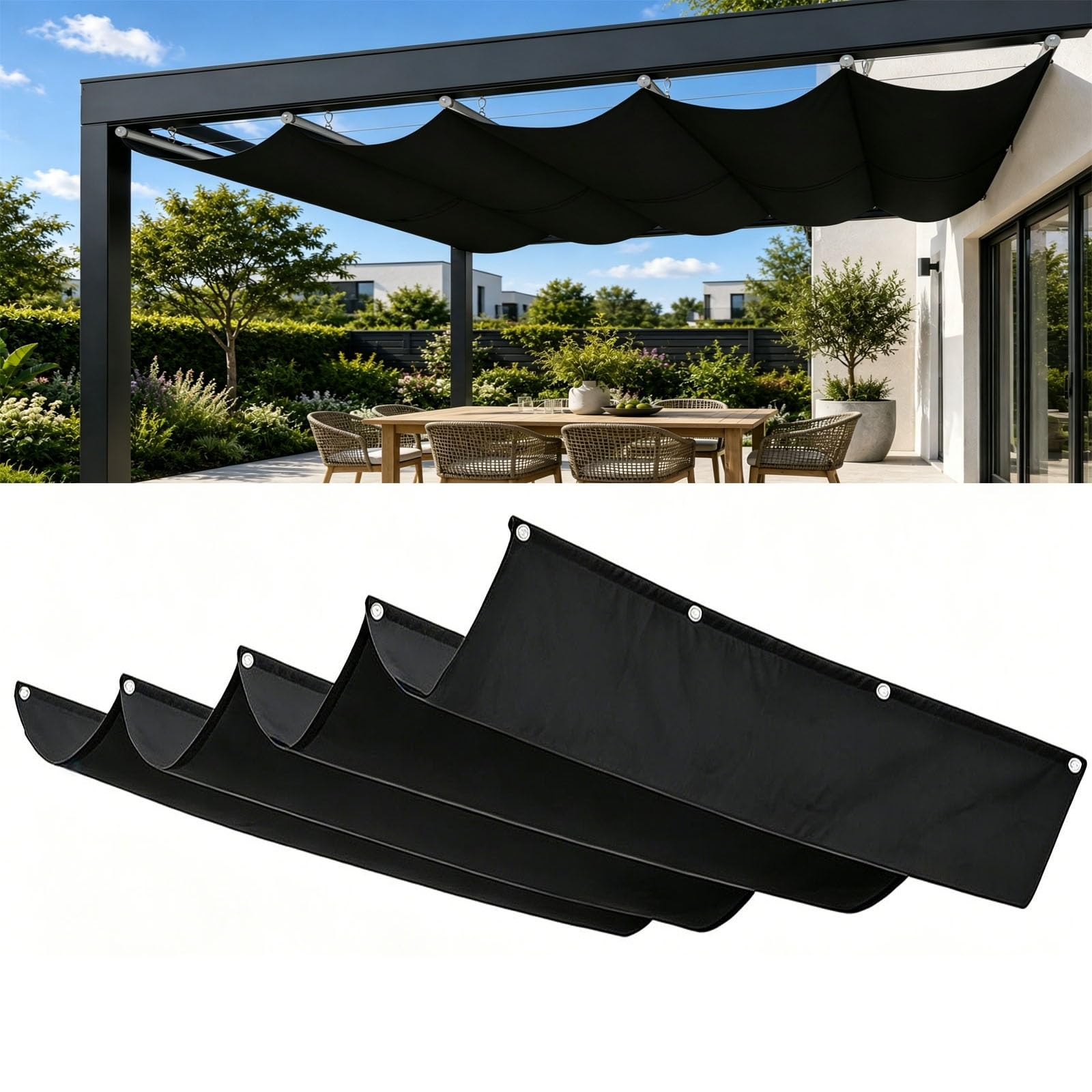 Voile d'ombrage rectangulaire indéchirable et anti-UV noir 1.5x3.5m contre le vent