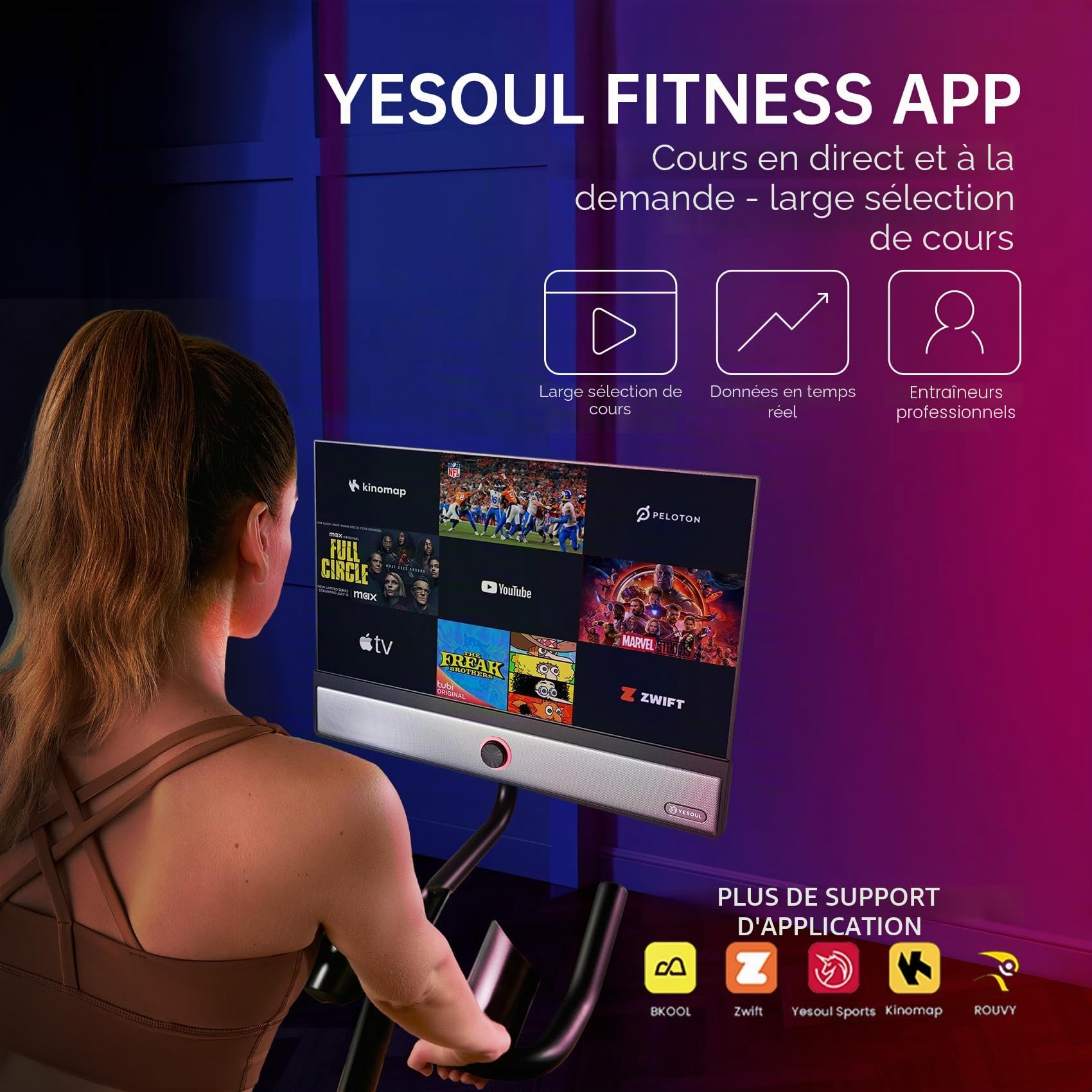 YESOUL G1M Plus Vélo d'appartement magnétique silencieux écran FHD 21,5 pouces son 360° vélo de fitness