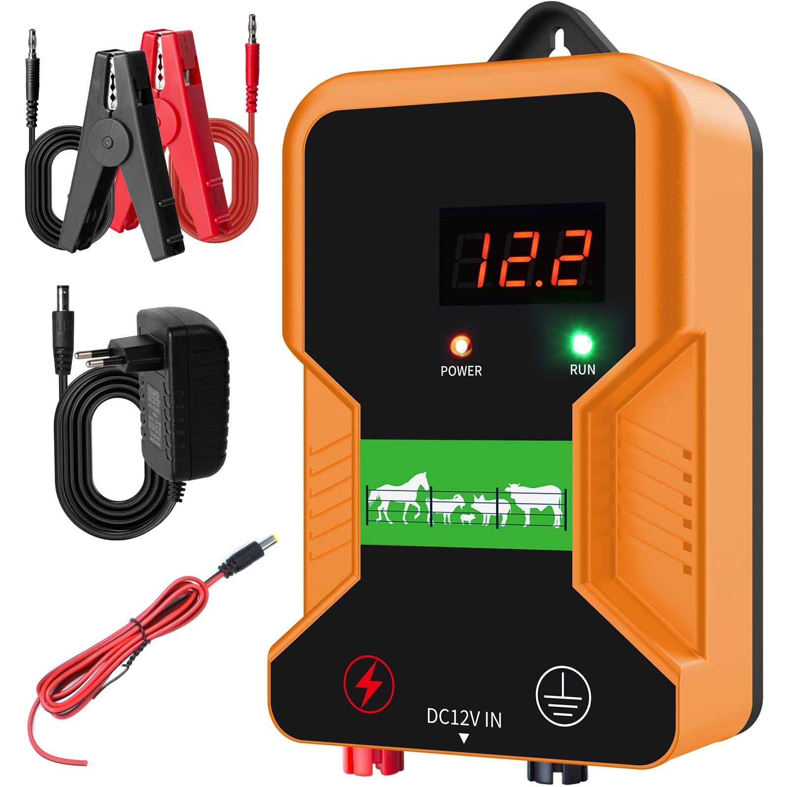 15KM Pastor electrico , cerca eléctrica Controlador de pulso de alto voltaje seguro Granja de animales Cerca eléctrica Pastor Granja de animales Pastor eléctrico para vacas, ganado, caballos (Negro)