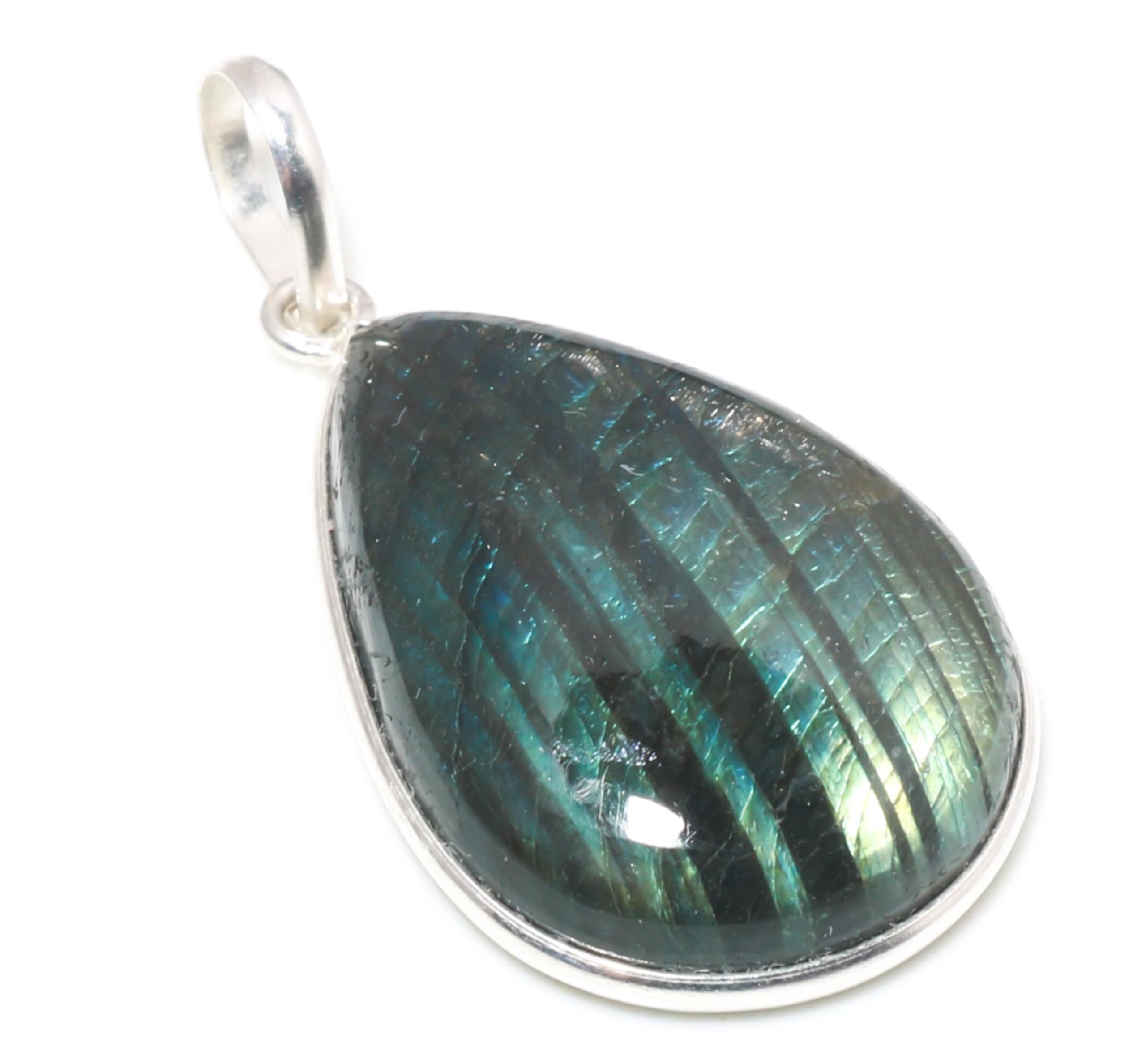 AAA+ Fabulous Labradorite Pear Shape Ethnic Style 925 Sterling Silver 34X22 MM Pendant 1.8" For Woman & Girls-image-35