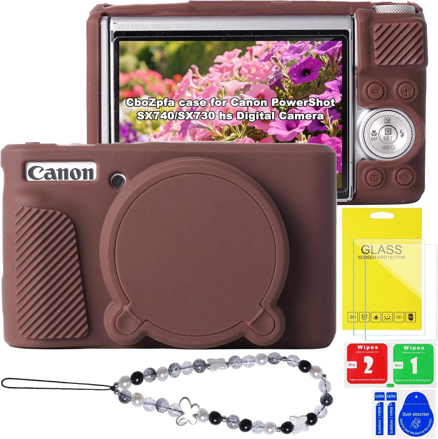 Case for Canon PowerShot SX740/SX730 hs Camera,Soft Silicone Protective with Removable Lens Cover,Canon SX740 hs Camera Accessories(2 Tempered Glass Cover,1 Charm Wrist Strap)