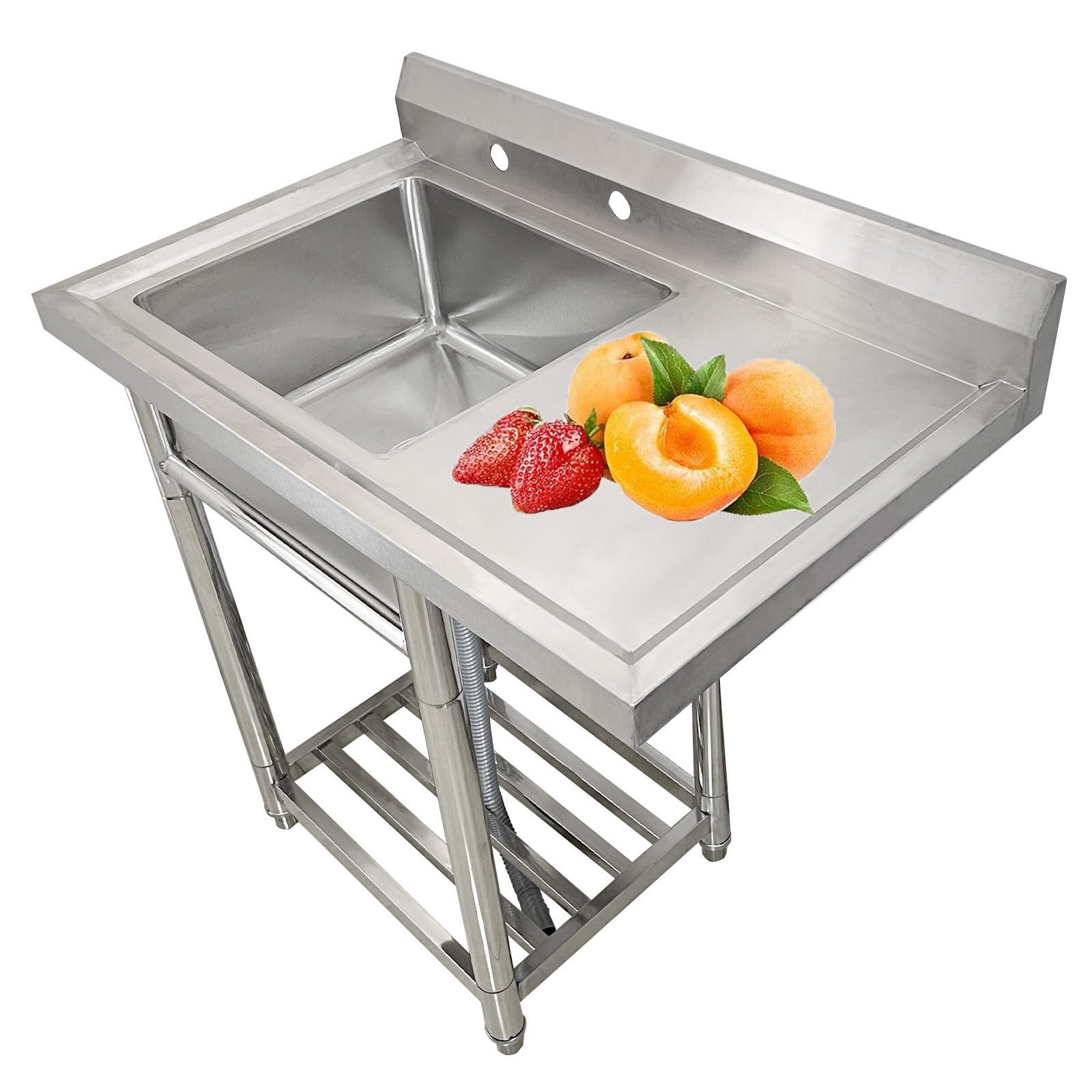 Freistehendes Einzelbecken-Spülbecken aus Edelstahl 304 mit Arbeitsfläche für Küche, Bad, Bar und Waschküche.