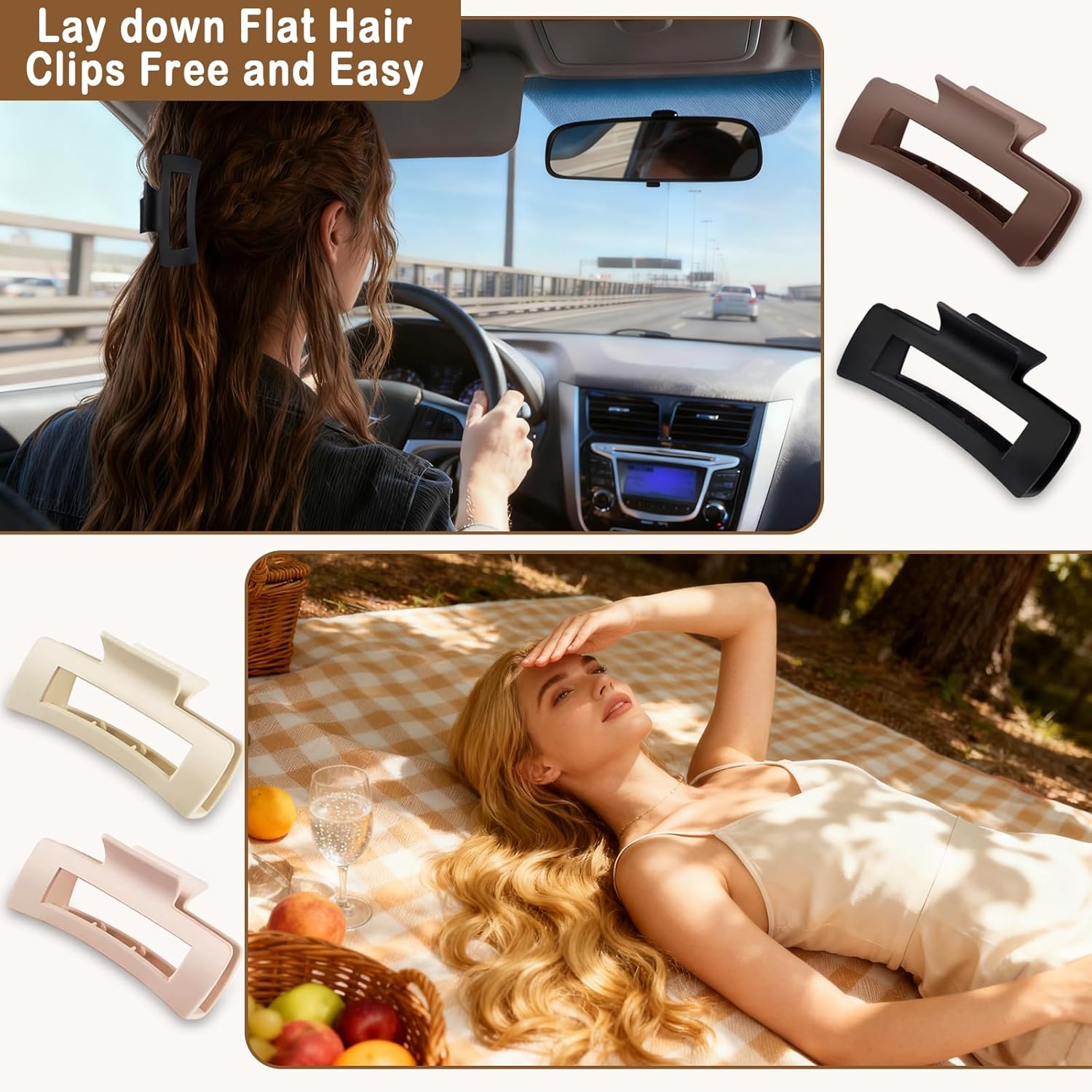 4 PCS Cloud Claw Clips for Women Girls, 4.2 Inch Soft Flexible Silicone Hair Claws, Extra Large Non-Slip Strong Hold, Bendable Cozy Comfortable Hair Clip for Thin Thick Curly Hair - Matte1 - Image 5