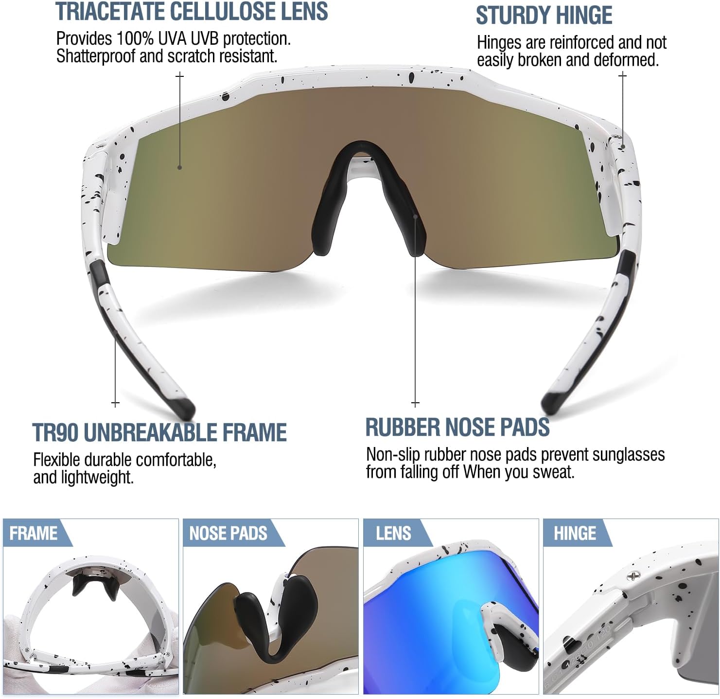 DUCO Kids Baseball Sunglasses Youth UV Protection Sports Cycling Glasses for Boys Girls Softball Tennis Pickleball DK326