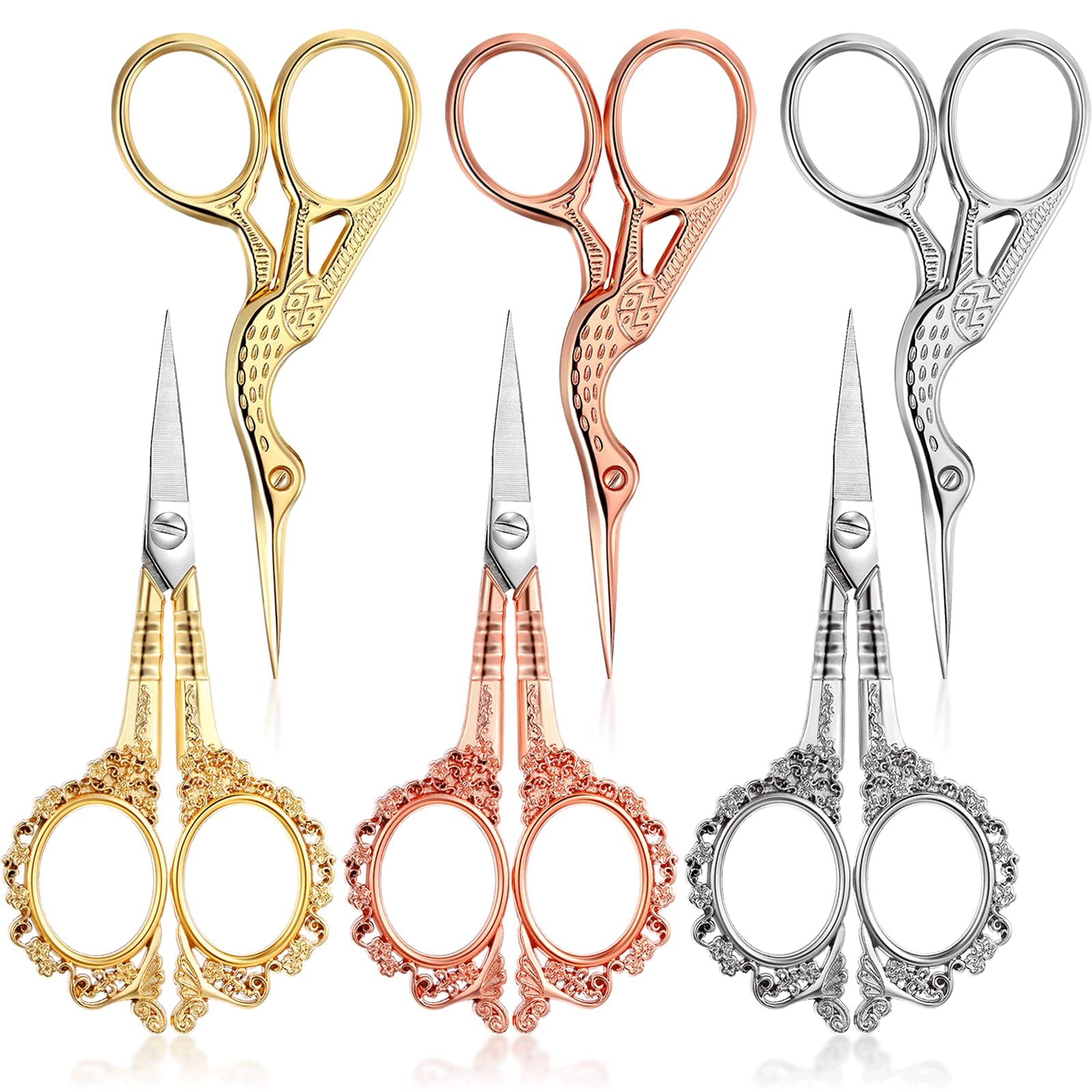 DELFINO 6PCS Embroidery Scissors, Crane Scissors Plum Scissors, Stainless Steel Head Tailor Scissors, DIY Tools for Embroidery, Crafts, Needlework, Artwork