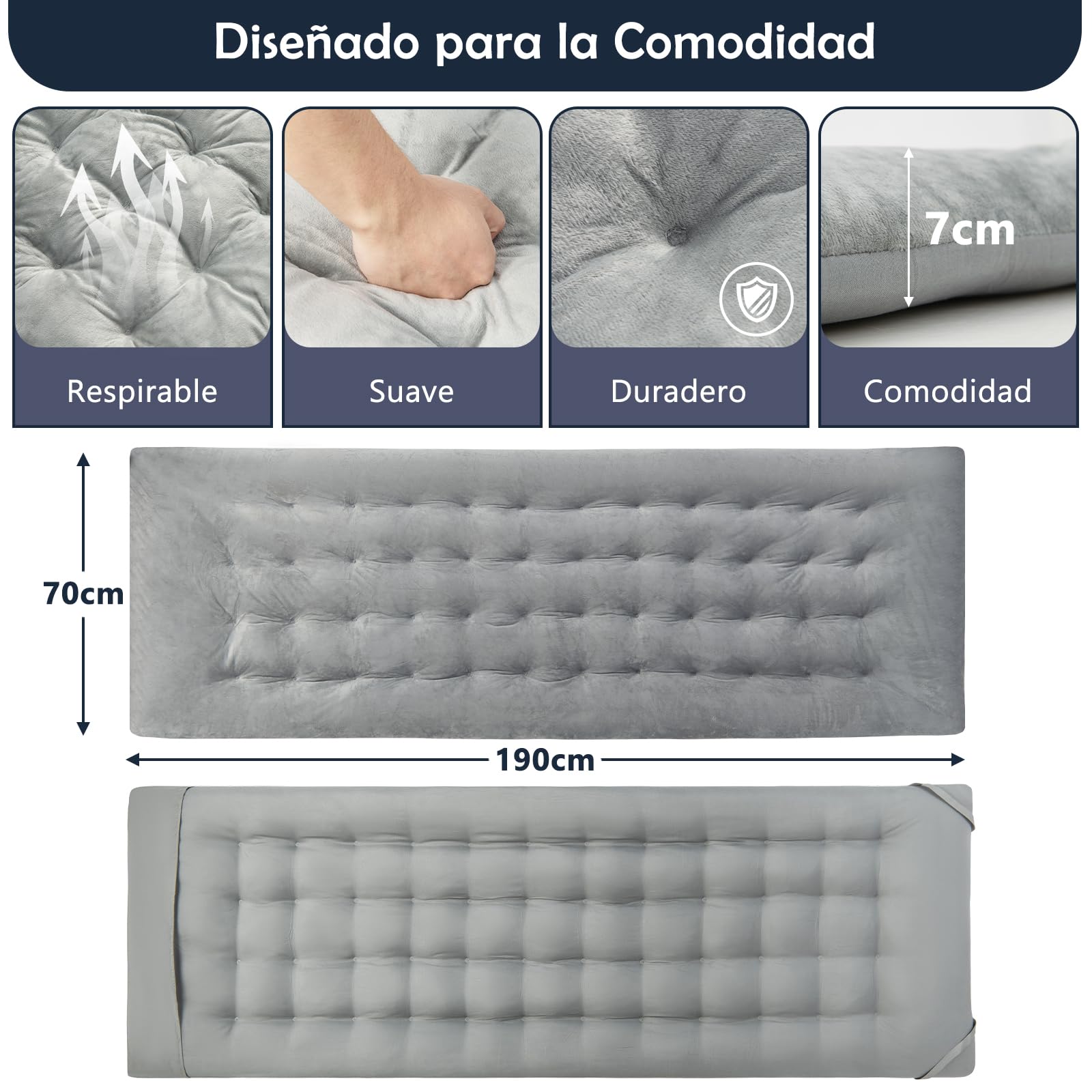 GYMAX Cojín para Tumbona 190 x 70 cm, Esterilla para Dormir con 4 Correas de Sujeción, Colchoneta de Tumbona Ligera, Colchoneta para Dormir para Senderismo, Mochileros y Viajes