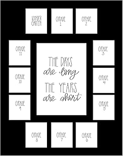 School Days Picture Mat with Multiple Openings - School Years Photo Collage - The Days are Long - No Frame - Kindergarten to 12th Grade Graduation (13 Photos, K - 12th, Black)
