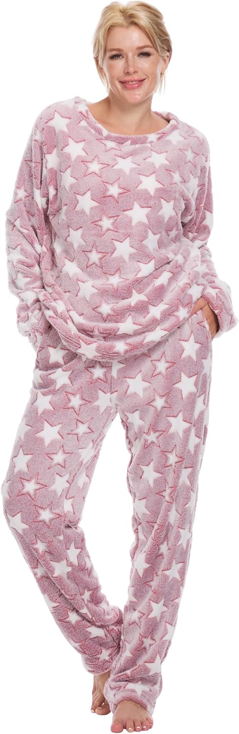 Women's Fleece Pajama Sets 2 Piece Flannel PJS Sets For Women Ultra-Soft Printed Sleepwear