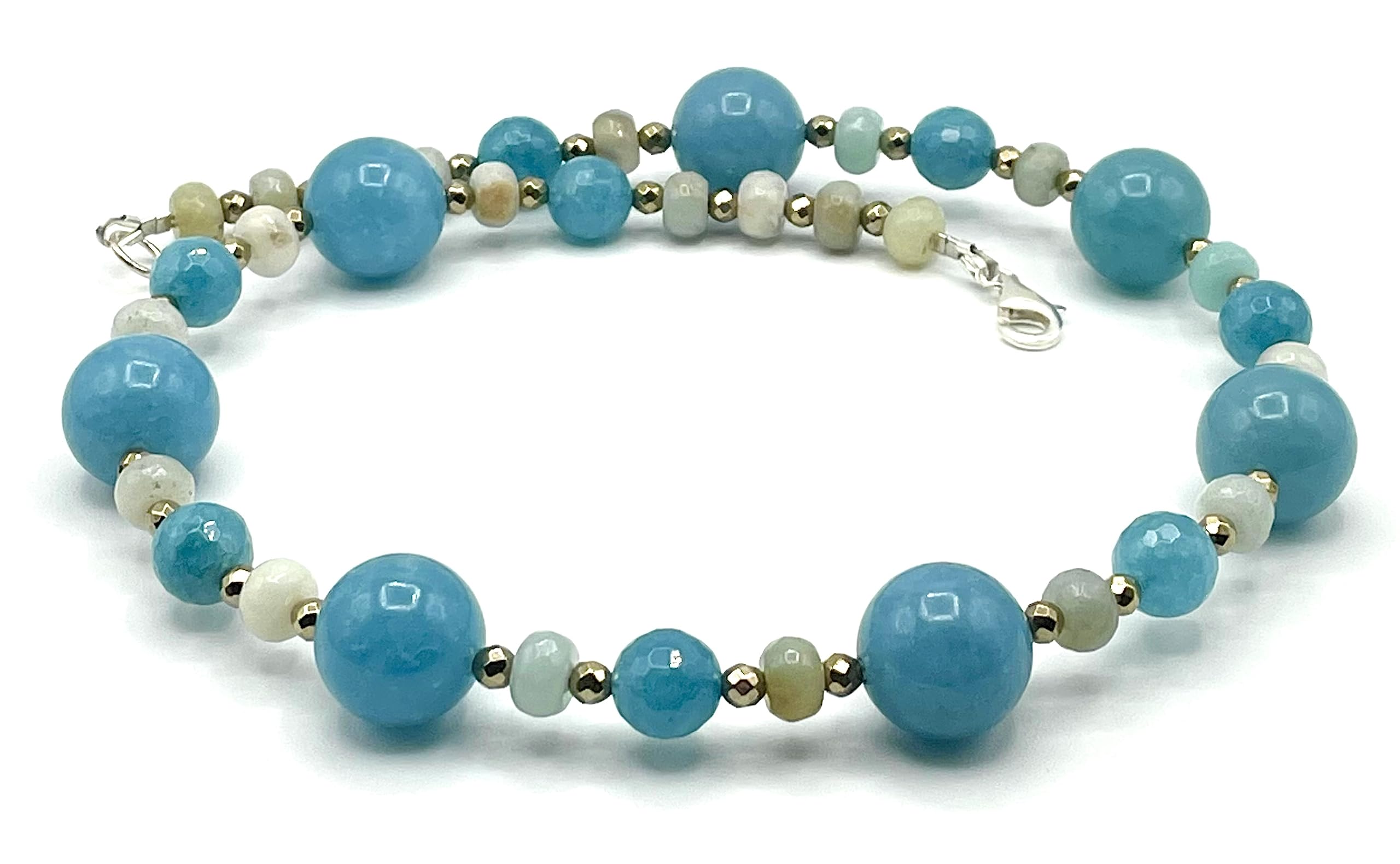 Collana in Argento 925 Giada e Amazzonite, Gioielli Artigianali, Pietra di Nascita di Marzo, Pietre Dure, Bijoux Made in Italy, Regalo