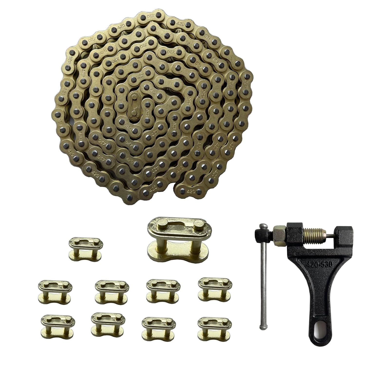 420 Motorcycle Gold Chain 132 Link Standard Roller Chain with Chain Breaker 10 Connecting Master Link for 100cc 110cc 125cc Dirt Pit Bike ATV Quad Go Kart Scooter - Image 2