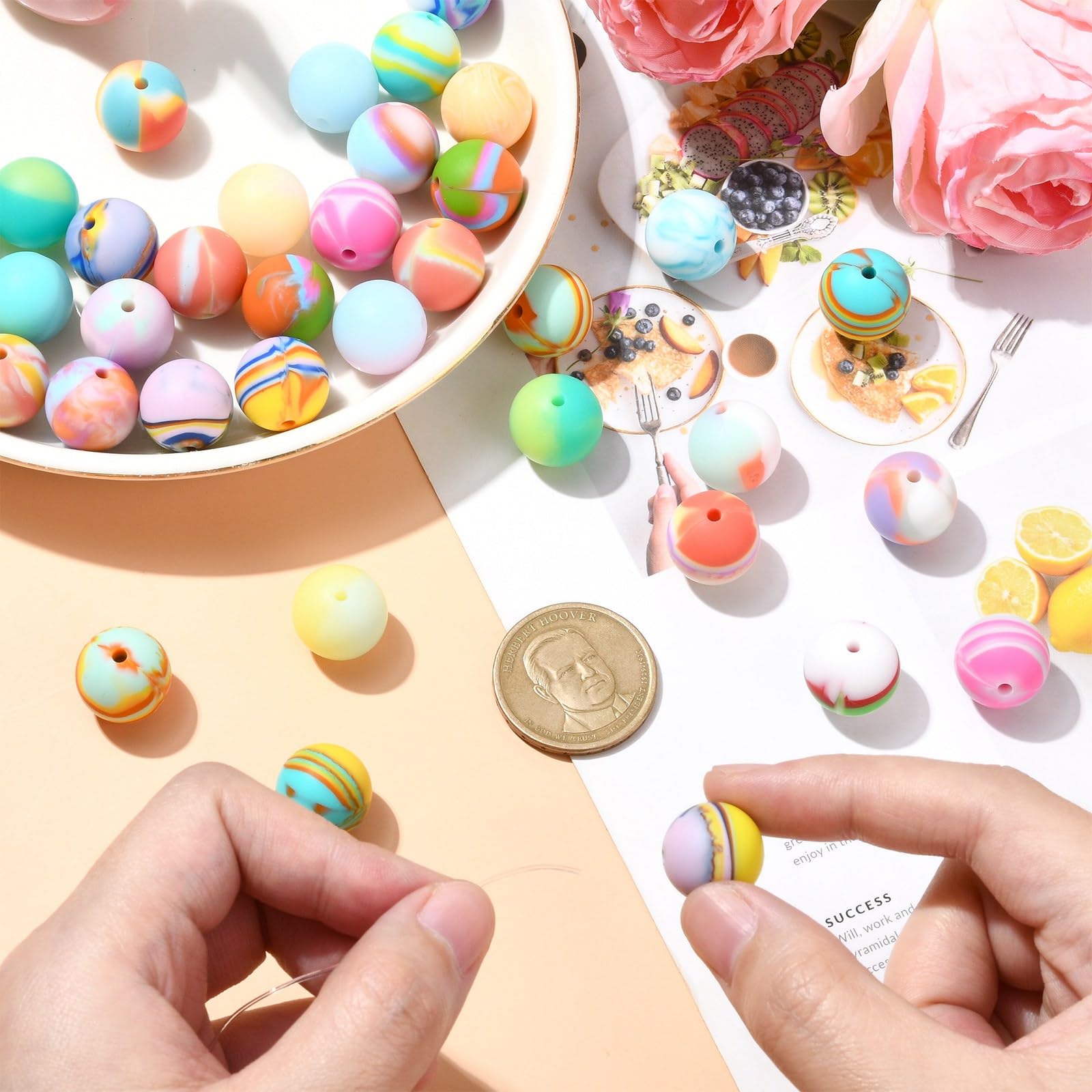 Perles Rondes En Silicone Colorées De 9mm, 20/50/100/500/1000 Pièces, Pour La Fabrication De Bijoux, Stylo Perlé, Collier, Bracelets, Accessoires