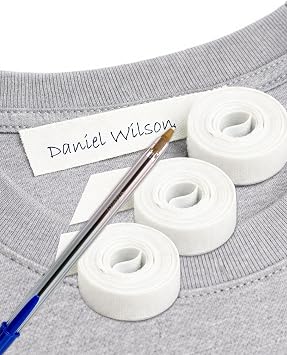 3 Iron-On Clothing Labels. Writable Name. Includes Pen.Tape for School & Daycare.Washable, Permanent Clothing Labels. 118 x 0.4 Inches. White Cotton