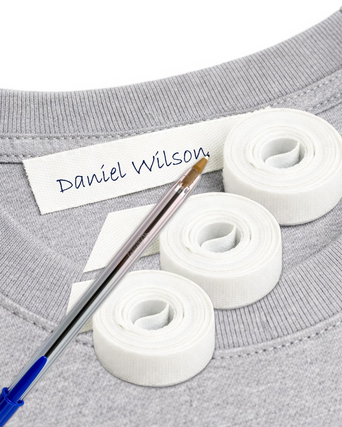 3 Rolls of White Fabric Label Tape 3m x 1cm. Heat Transfer, Writable. Includes Pen. Durable & Washable for Kids’ Clothes, School & Nursery — image 1