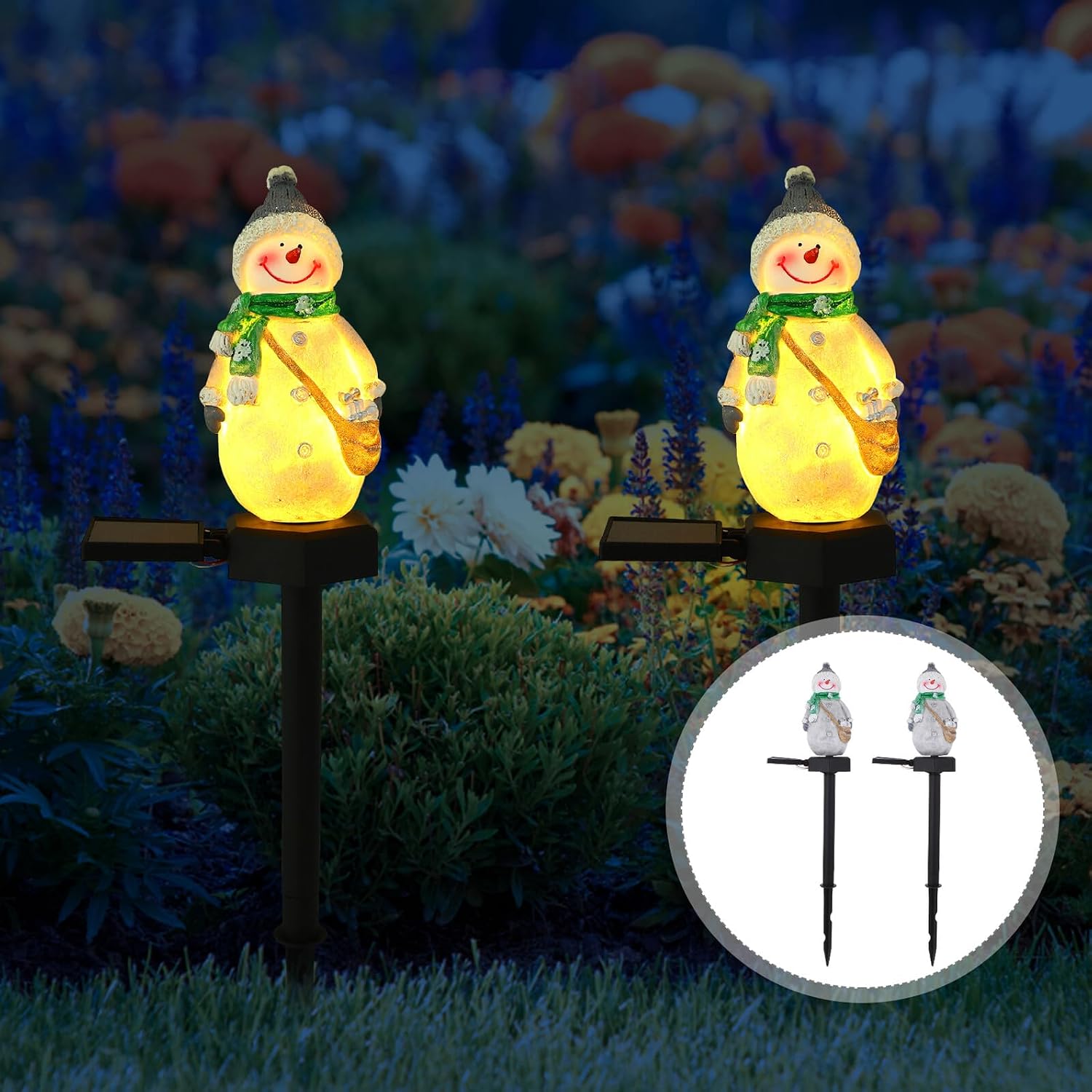 Kichvoe Solar Garden Stake Lights 2pcs Snowman Outdoor Solar Yard Lamps for Patio Lawn Walkway Decoration