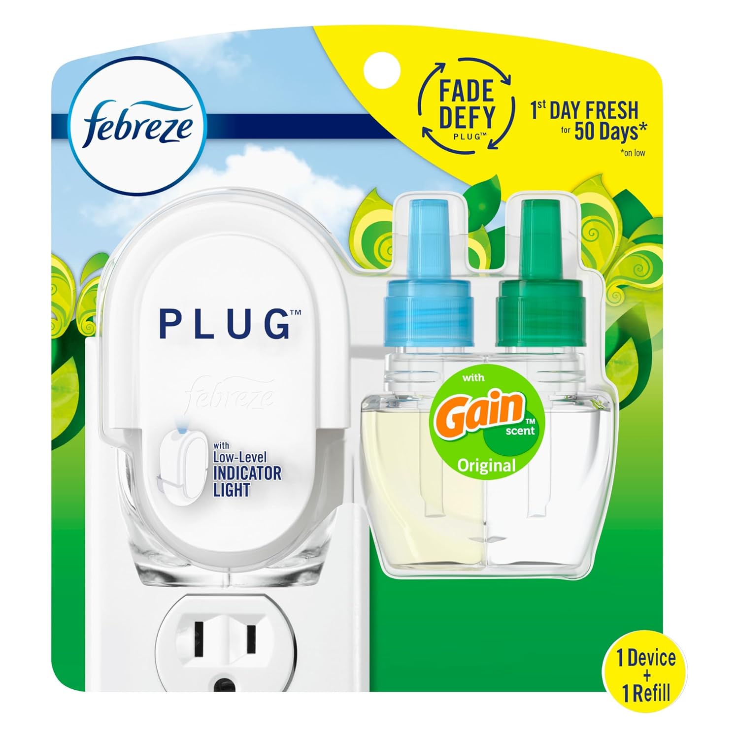 Febreze Plug in Air Freshener Odor-Fighting Scented Oil Starter Kit Air Fresheners for Home and Bathroom and Kitchen
