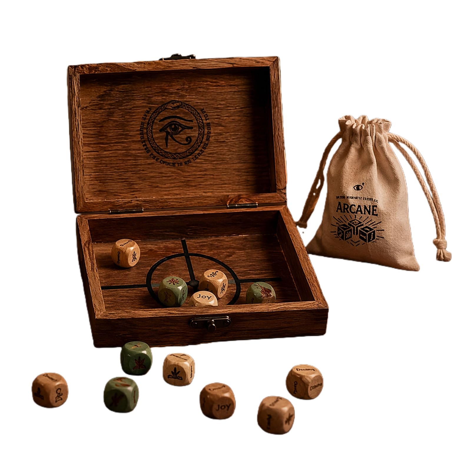 Oracle Dice Set Wahrsagerei Holz Box graviert 10-teilig Spielzeug | Oracle Dice Set Wahrsagerei Holz Box graviert 10-teilig mit mystischen Symbolen und täglichem Gebrauch