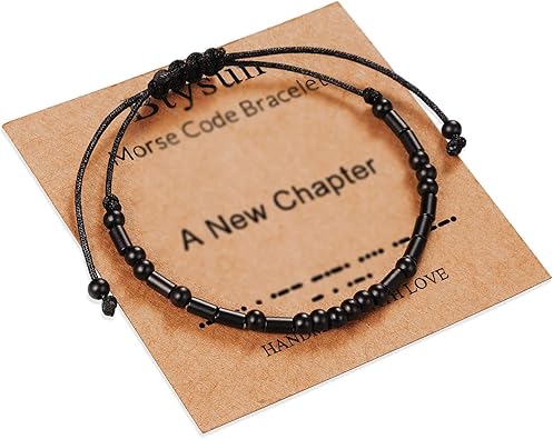 Morse Code Bracelets for Women Inspirational Gifts for Her Adjustable Black Adjustable Braided Men Bracelets Motivational Best Friend Birthday Gifts for Sister Daughter Mom Dad Christmas Jewelry…