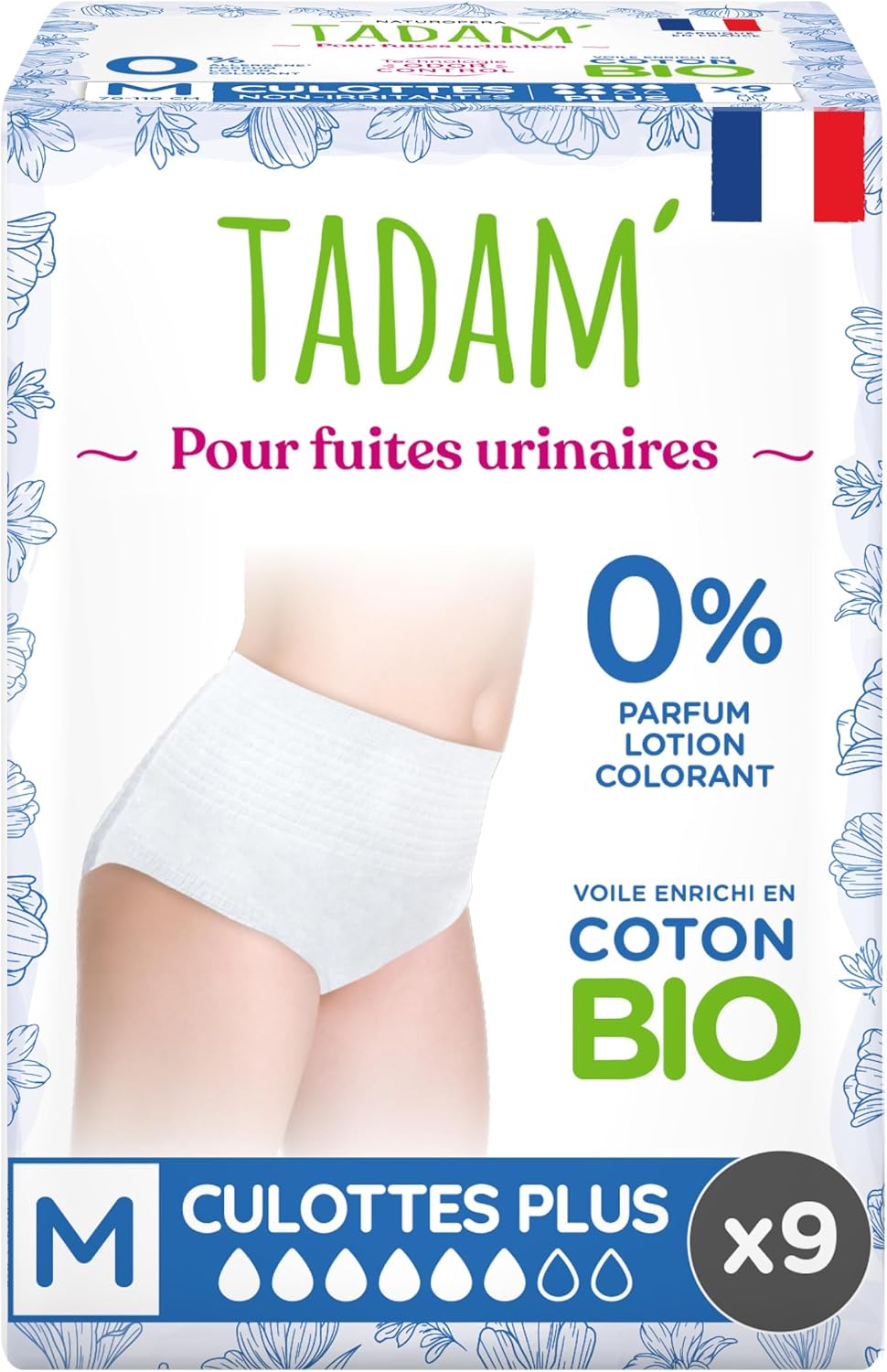 TADAM Panties for Bladder Weakness, Non-Irritating - Protection Plus & Discretion - Medium x 9