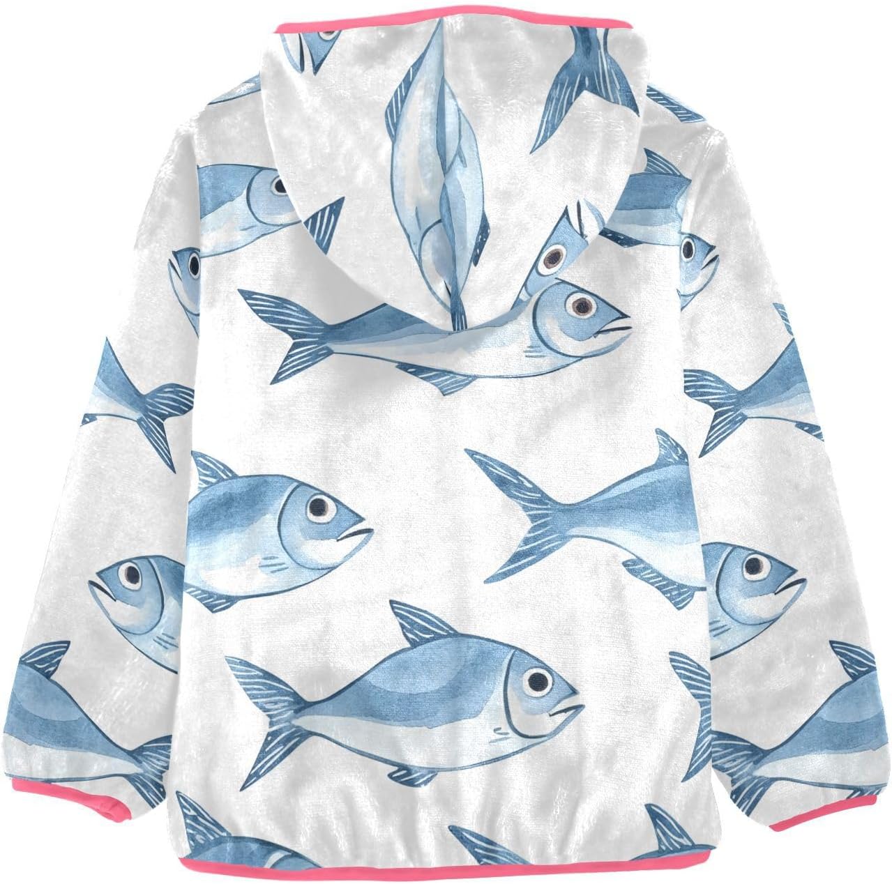 ALAZA Blue Fish Pattern Hoodie Jacket for Girls Toddler Fleece Zip Up Coat Plush Jacket Long Sleeve Outerwear for 3 Years