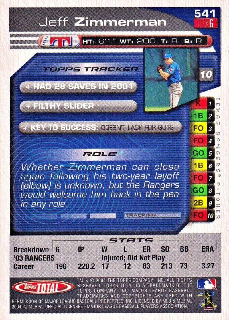 Amazon.com: 2004 Topps Total Silver #541 Jeff Zimmerman Texas