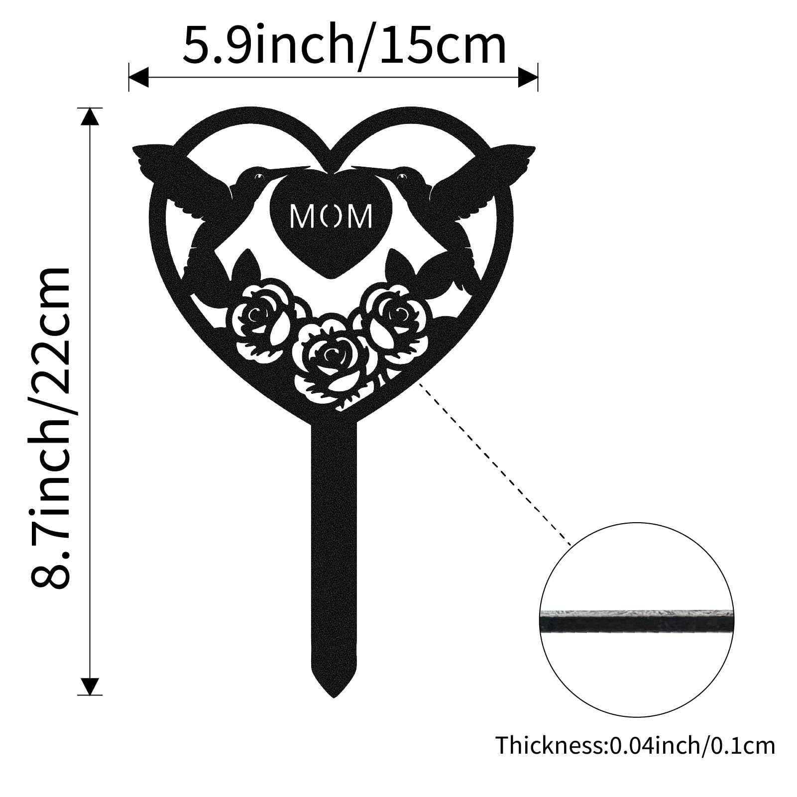 CREATCABIN Mom Grave Decorations Memorial Metal Stakes Flower Bird Heart Shaped Sympathy Grave Markers Cemetery Garden Stake for Mom Remembrance Plaque Outdoors Yard Graveside Decor 8.7 x 5.9 Inch - Image 2
