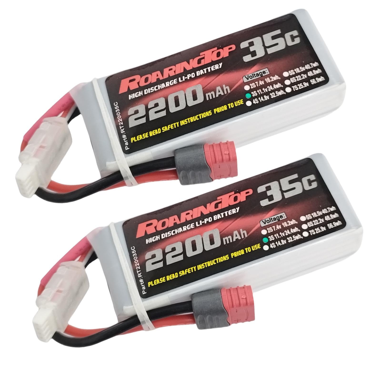 RoaringTop Lipo Battery 3S 2200 mAh 11.1 V 35C with T Plug for RC Car Truggy Truck Suitable for High Speed RC Evander BX Truck with 14301/14302 and Most 1/14, 1/16 Remote Control (2 PACKS)