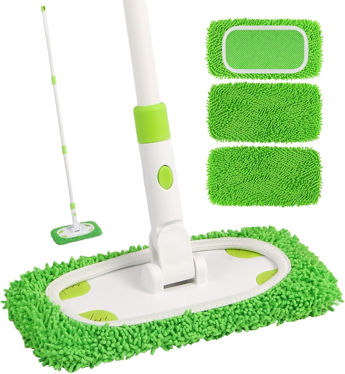 Sistema de fregona barredora con 3 almohadillas de microfibra reutilizables | Limpiador de pisos multisuperficie seco y húmedo, incluye 1 trapeador + 3 recambios lavables para limpieza de pisos de madera, baldosas y laminados