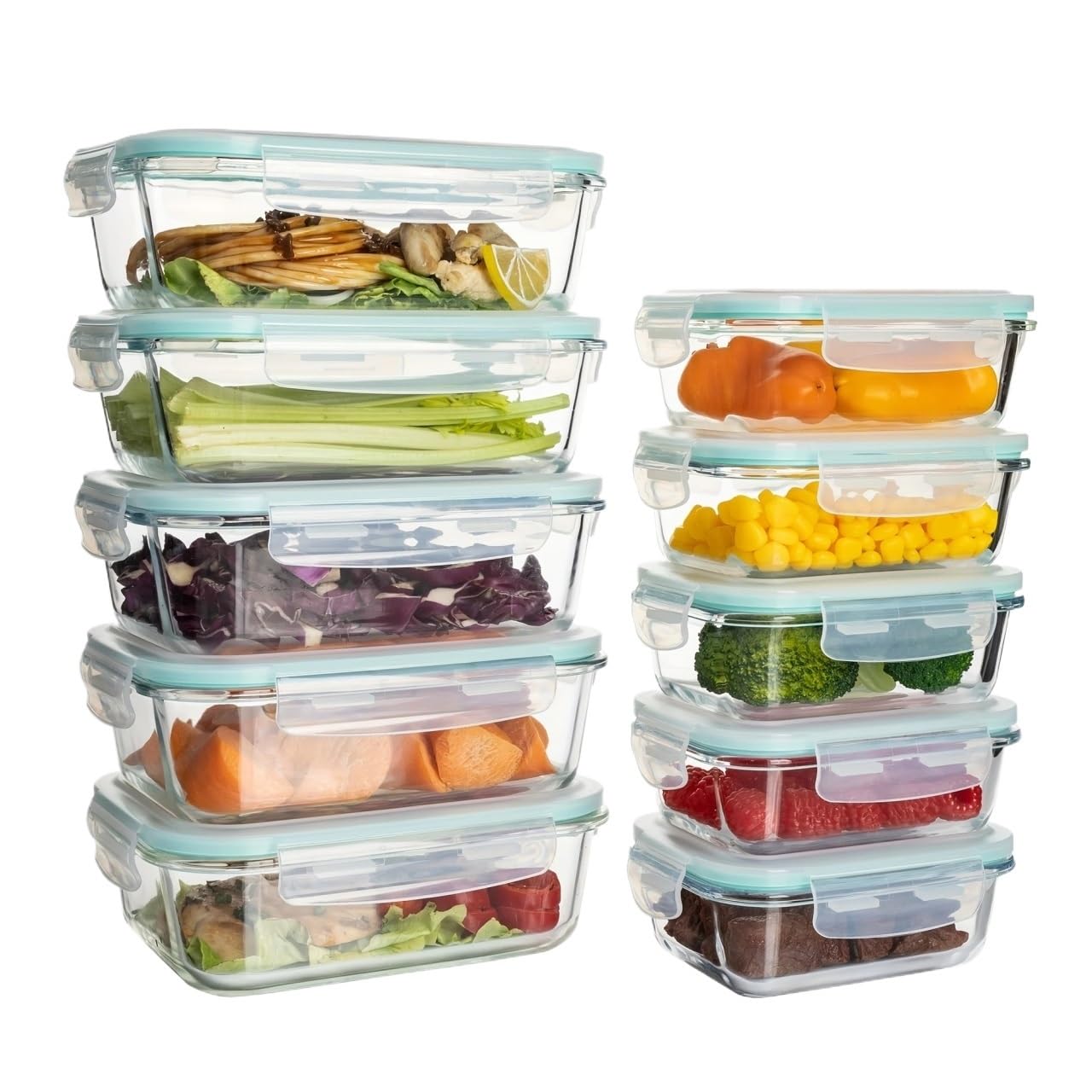 Hgniang 10pcs Airtight Glass Food Storage Containers, Outdoor Picnic, Lunch Box, Microwave, Oven