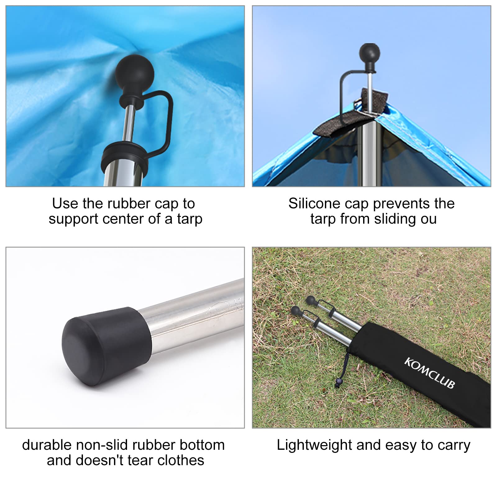 KOMCLUB Zeltstangen Verstellbare Aluminiumlegierung-Tarpstangen für Camping, leicht und voller Länge 153 cm, 2 Sätze inkl. Aufbewahrungstasche