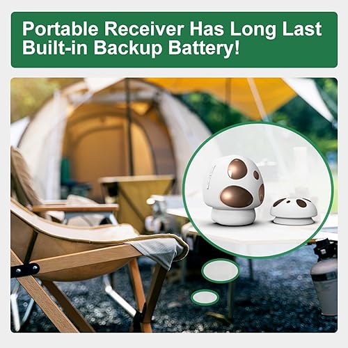 Miniatura 4 de HTZSAFE Timbre inalámbrico, lo suficientemente fuerte, 5 niveles de volumen, 35 campanillas, cobertura de rango de 1300 pies, flash LED, receptor