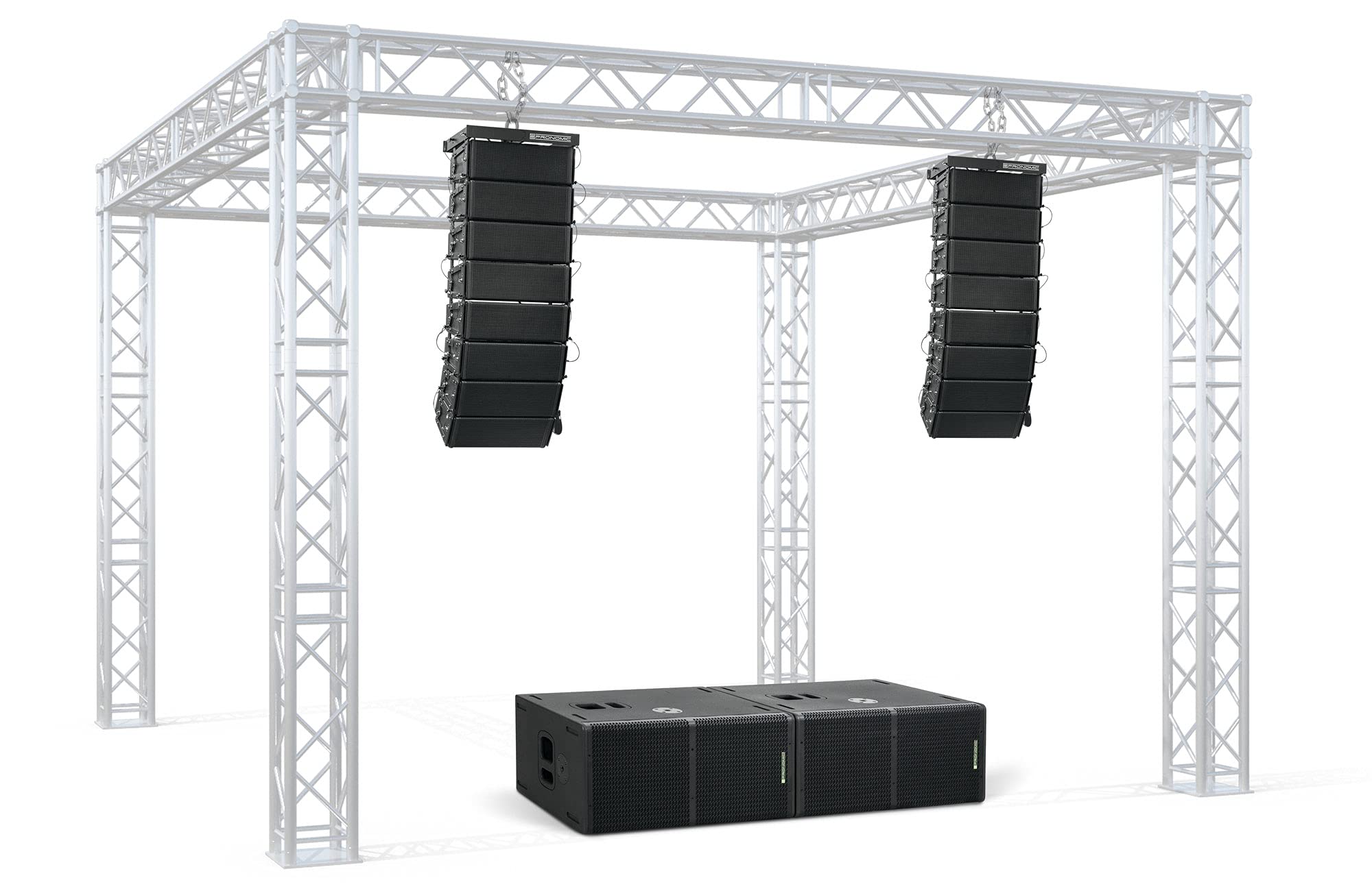 Pronomic V-Array Concert Set, 212 Subwoofer, Équipement: 2X woofer 12" | DSP: processeur DSP 96 kHz, 48 bits, Récepteur Bluetooth® 4.2, Presets DSP: FLAT, LIVE1, LIVE2, 2x sortie ligne XLR, 0 kg