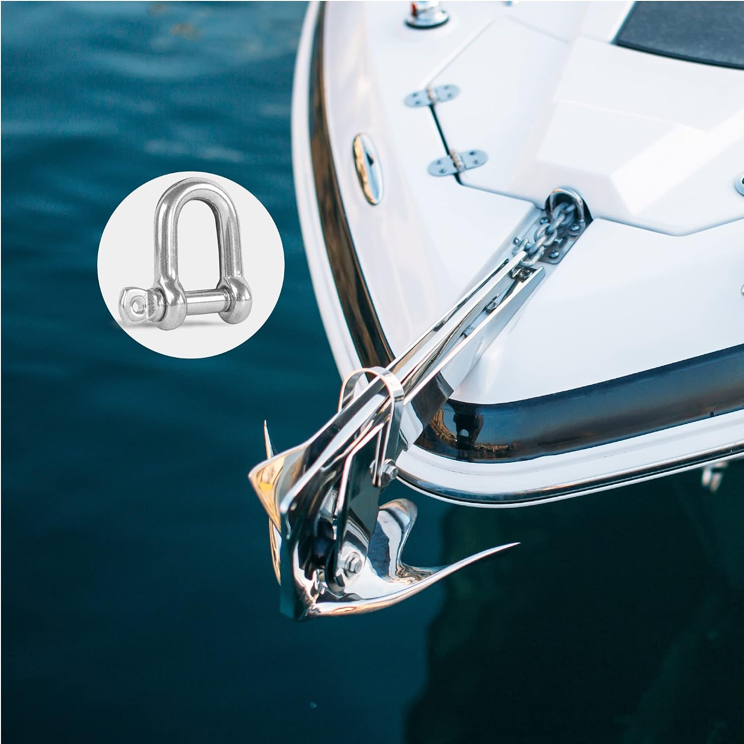 Five Oceans 5/16 Screw Pin D Shackles, Stainless Steel Anchor Shackle for Boat, Sailboat FO411