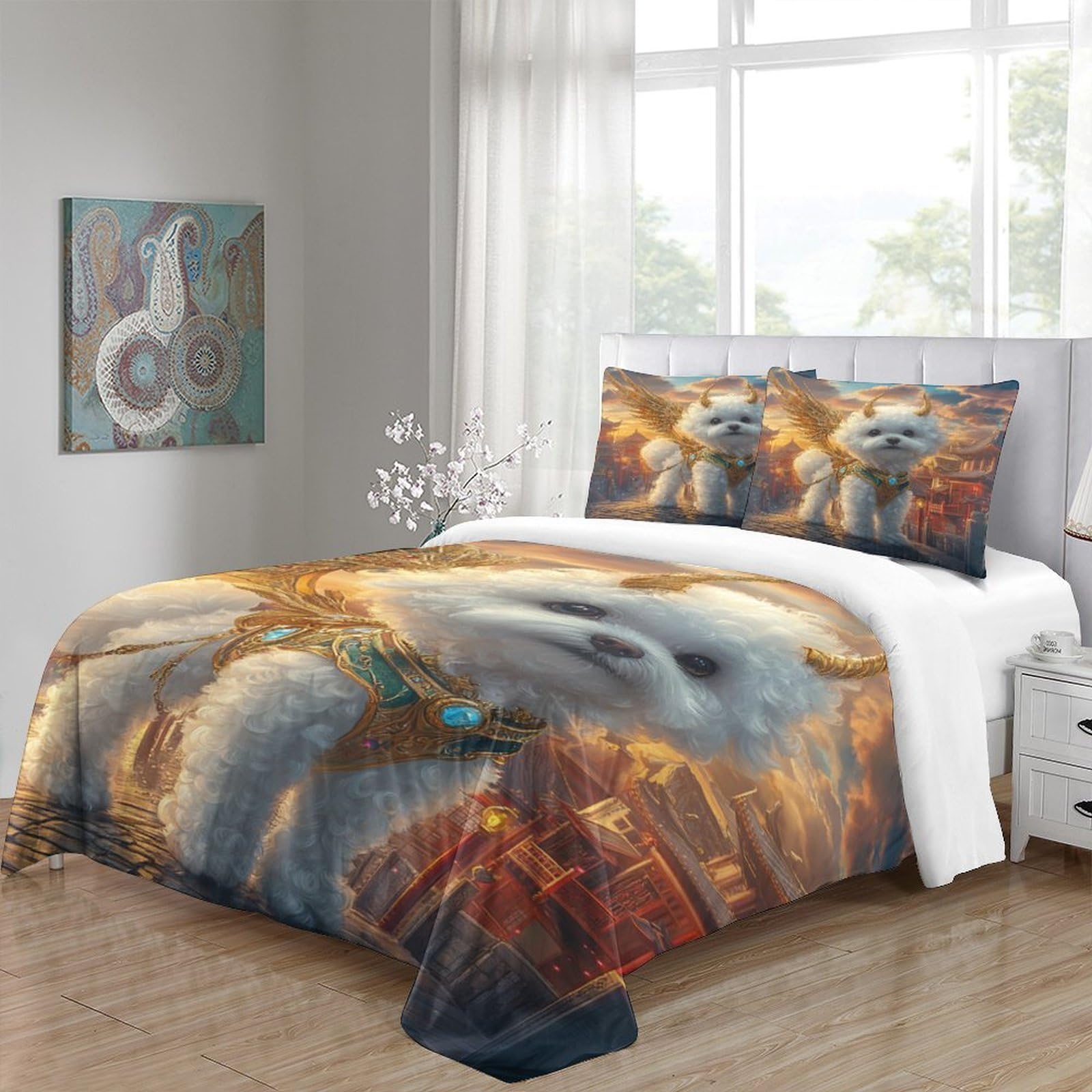 ali di cane fantasy Impressione 3D 3 pz cover piumone fantasia di animali domestici mitologici fodera per edredone microfibra morbida antiacari per bambini ragazzi donne King（220x240cm）