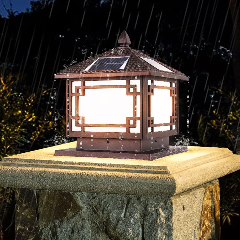 CHENKUI Zewnętrzne Oświetlenie Słupkowe LED Na Słupku Słonecznym Oprawy Oświetleniowe Słupka Słonecznego Szklany Klosz W Stylu Chińskim Outdoor Garden Post Head Light IP54 Wodoodporny, Całkowicie
