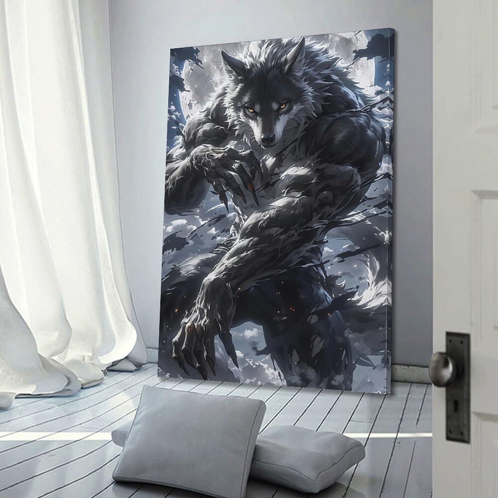 MEQKTQIMA Impression sur toile représentant un loup de style bande dessinée - Décoration murale moderne pour chambre à coucher - 50 x 75 cm