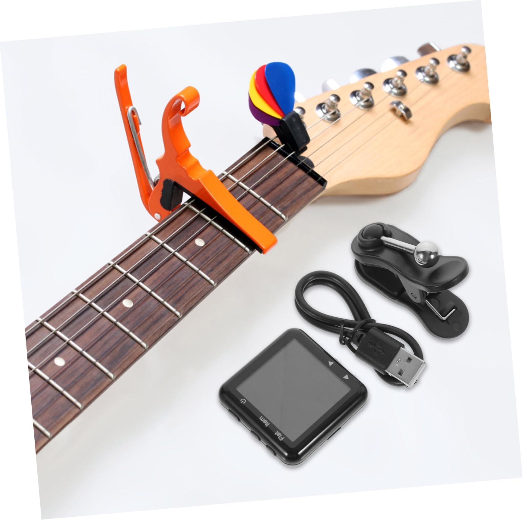 Afinador de Guitarra Clásica Recargable Clip Negro Abs | Sonido Claro y Estable, Diseño Ligero, Sintonizador de Clips para Banjo y Ukelele