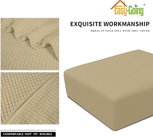Vista 395 de Easy-Going - Funda elástica para taburete otomano, funda protectora para muebles, funda rectangular con parte inferior elástica Beige