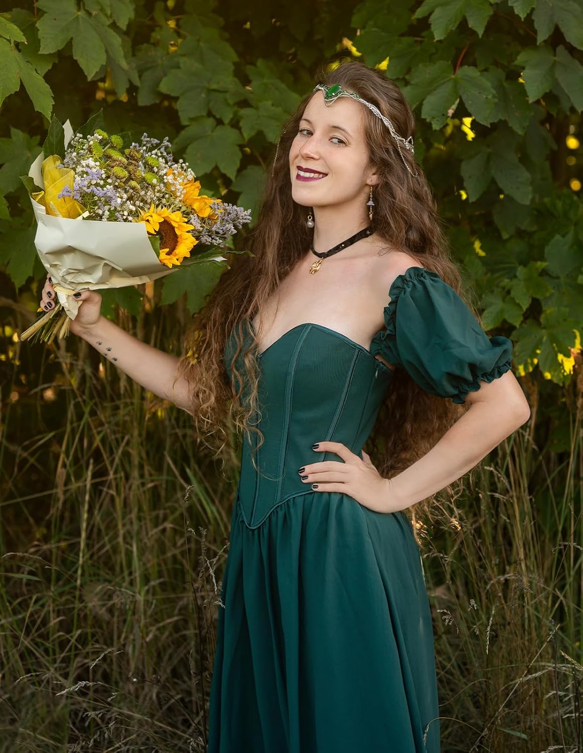 Scarlet Darkness Women Off Shoulder Corset Dress Sweetheart Fishboned Puff Sleeve Renaissance Dress - Image 5