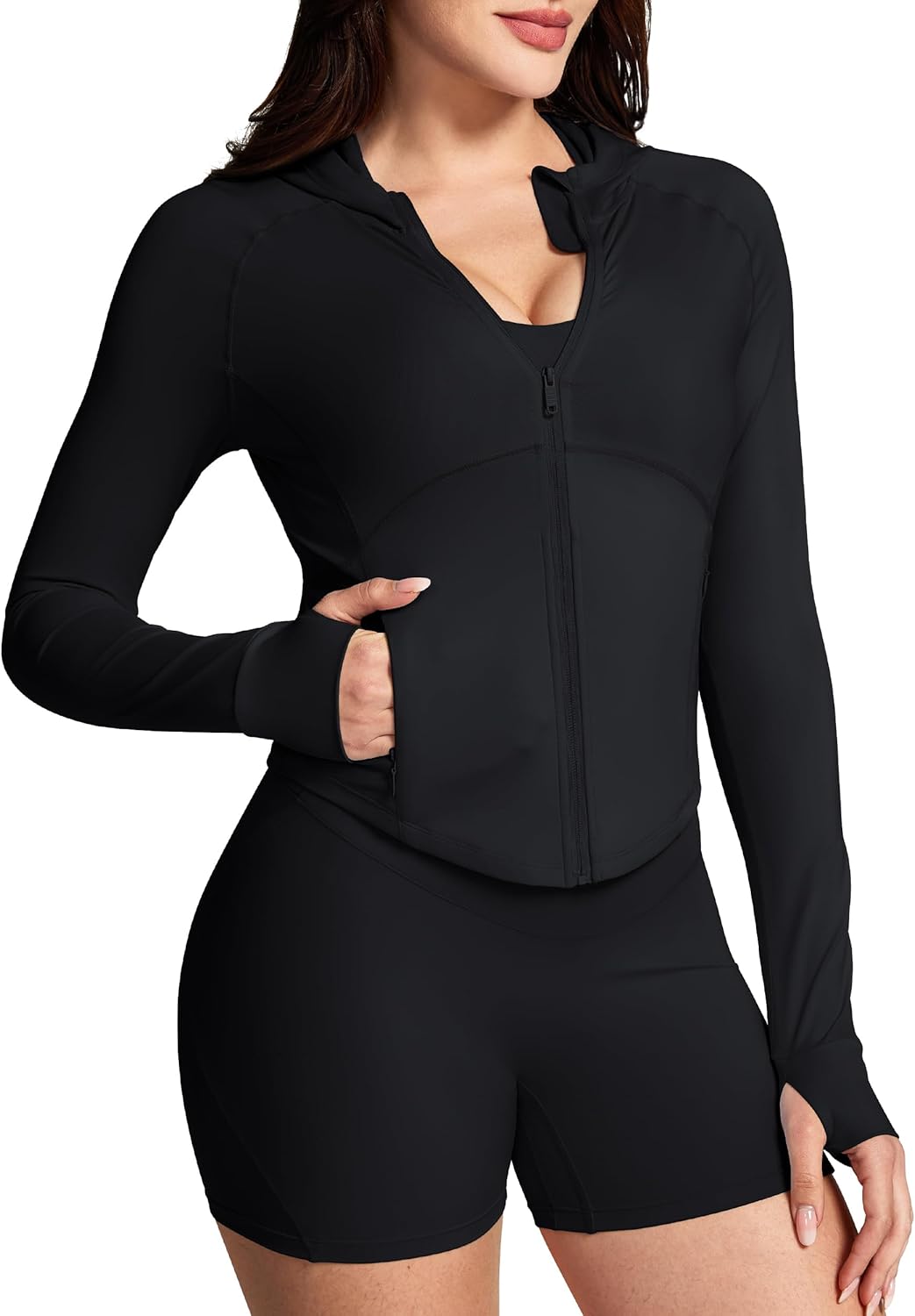 Queenie Ke UPF 50+ Sun Protection Hoodie Jacket for Women Lightweight Long Sleeve Cropped Jackets with Pockets