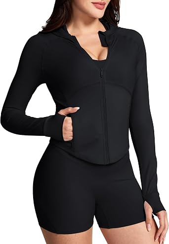 Queenie Ke UPF 50+ Sun Protection Hoodie Jacket for Women Lightweight Long Sleeve Cropped Jackets with Pockets