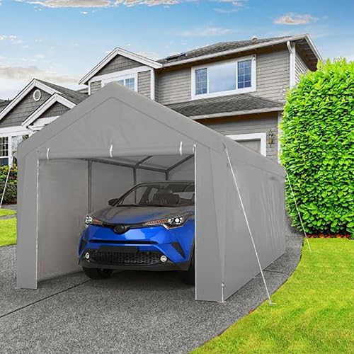 Miniatura 8 de Carport - Toldo resistente de acero de 10 x 20 pies, tienda de campaña portátil para fiestas de garaje, garaje portátil con paredes laterales y
