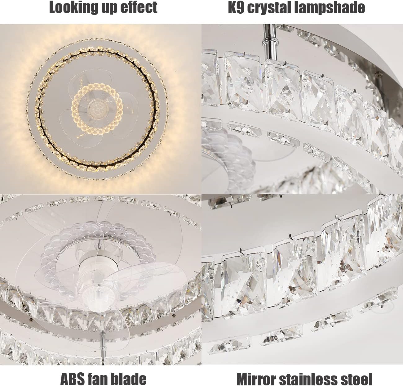 YUEGOO Ceiling Fans with Lamps,Crystal Ceiling Fans with Lights and Remote 3 Speeds Silent Fan Led Dimmable Ceiling Lights with Timer for Bedroom Living Room Dining Room/a