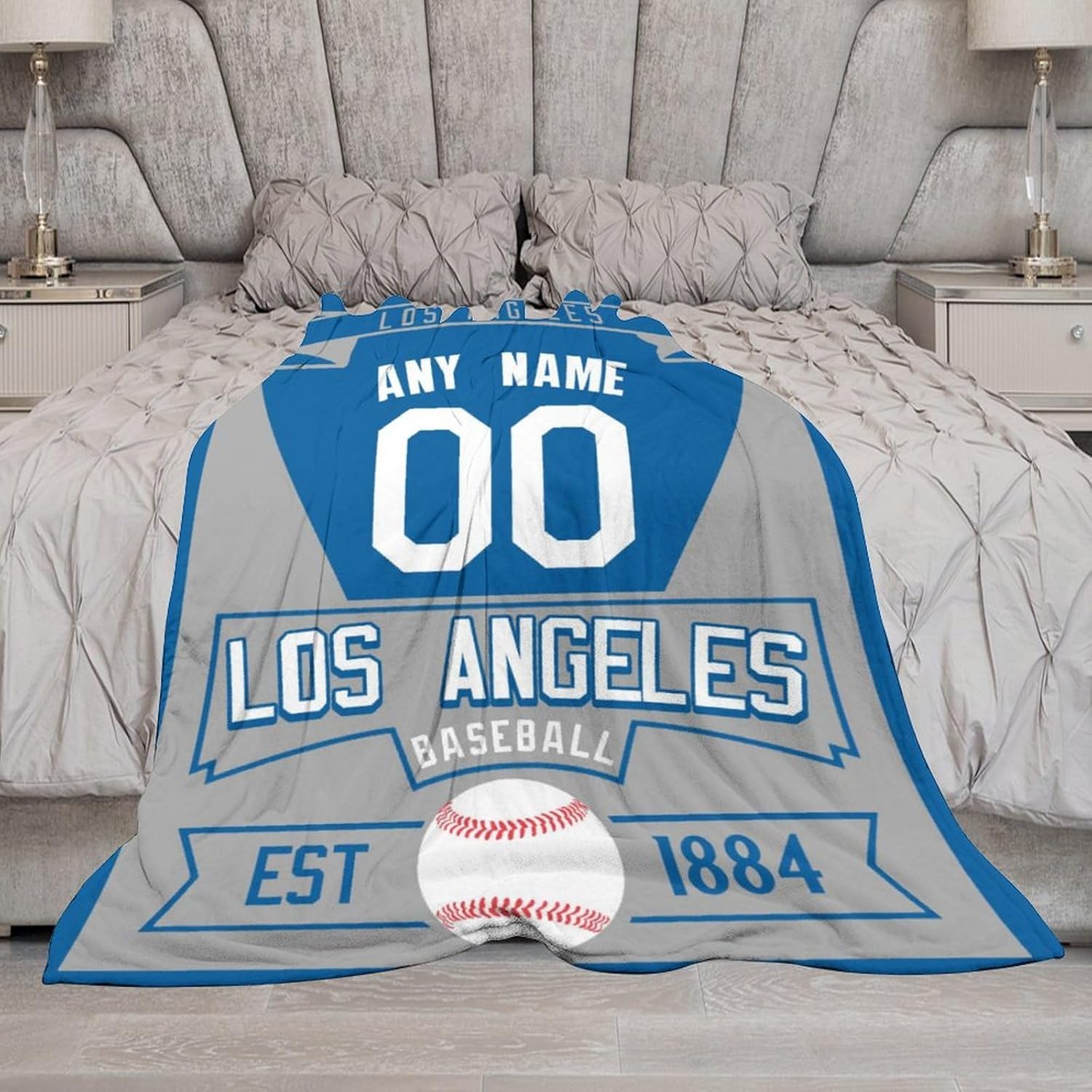 Custom Baseball City Blankets Personalized Printed Name Number Flannel Throw Blanket Baseball Decor Gift for Men Women - 30"x40", 40"x50", 50"x60", 60'x80, 70"x80"