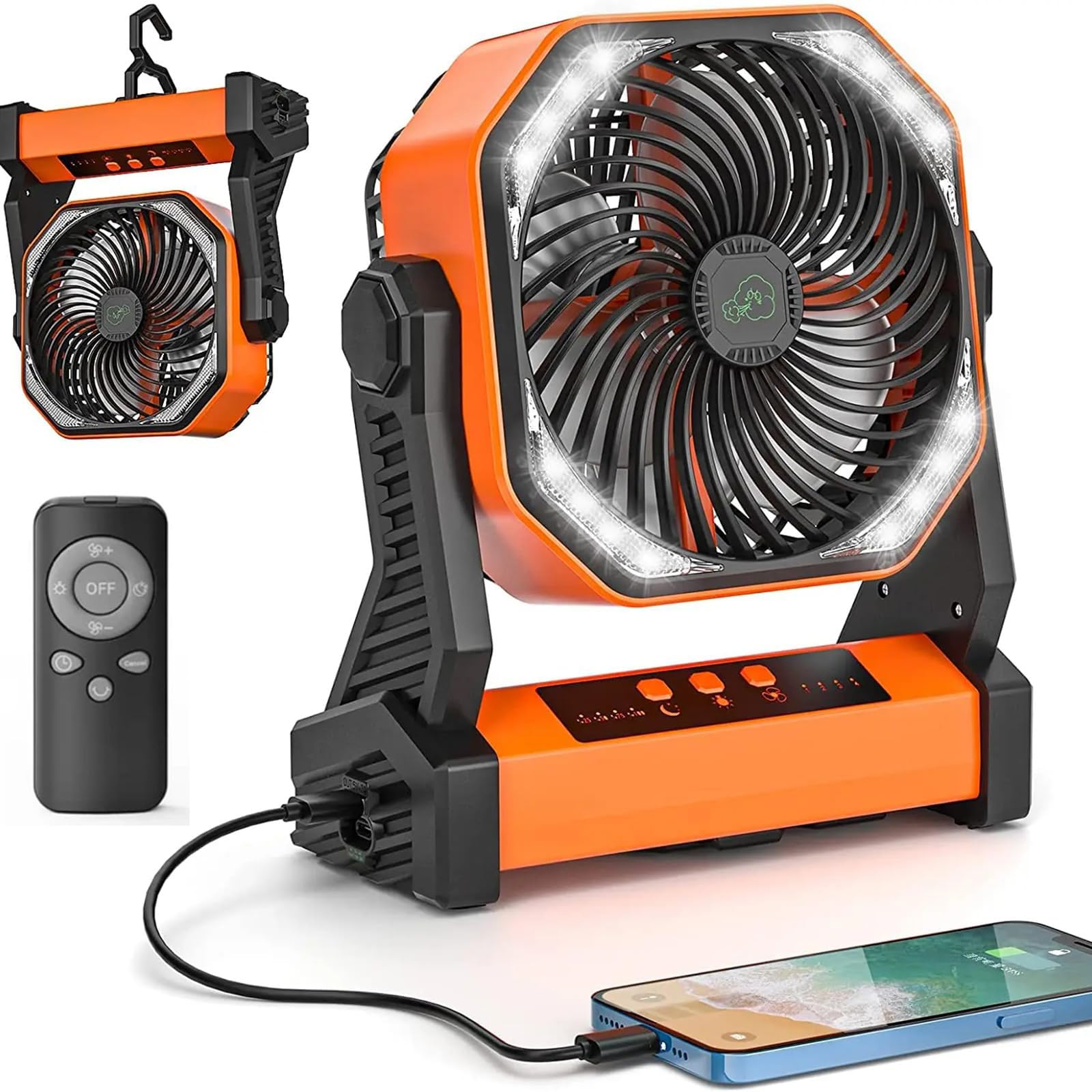 Ventilateur de camping 20000mAh avec lanterne LED inclinable