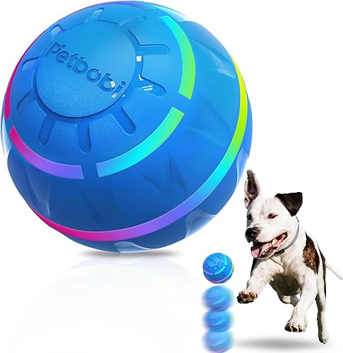 Petbobi Bola rodante activa para perros, pelota interactiva para perros con luz flash LED, incluye juguetes de movimiento automático para perros
