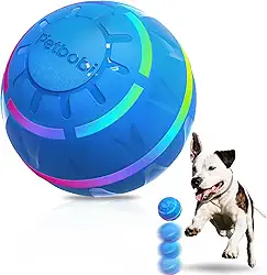 Petbobi Bola de rolamento ativa para cães interativa com luz de flash LED, inclui brinquedos que se movem sozinhos para cães médios e grandes perseguirem e brincarem sozinhos, recarregável por USB