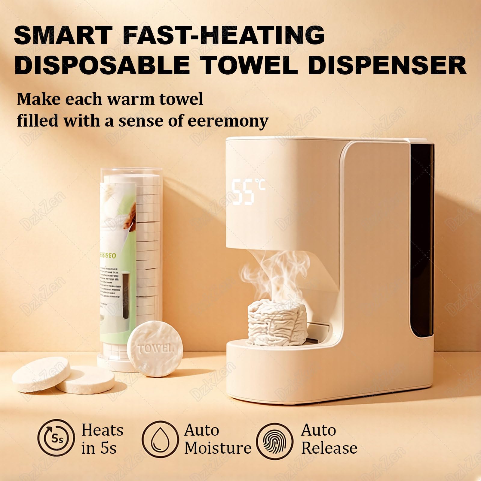 Calentador de toallas faciales, máquina calentadora automática de toallas calientes, calentamiento rápido en 5 segundos, control inteligente de temperatura, incluye 60 toallas desechables, perfecto