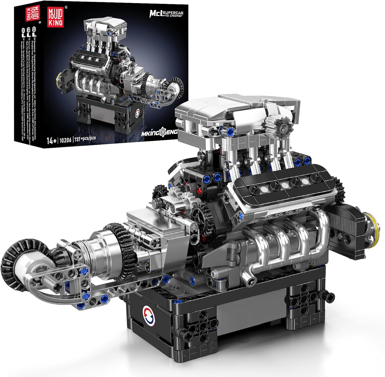 Mould King 10207 V8 Mini Engine Build Kit, Engine Model Kits for Adults, Build Your Own MOC Mini V8 Engine Model Toy for Display, 761 PCS