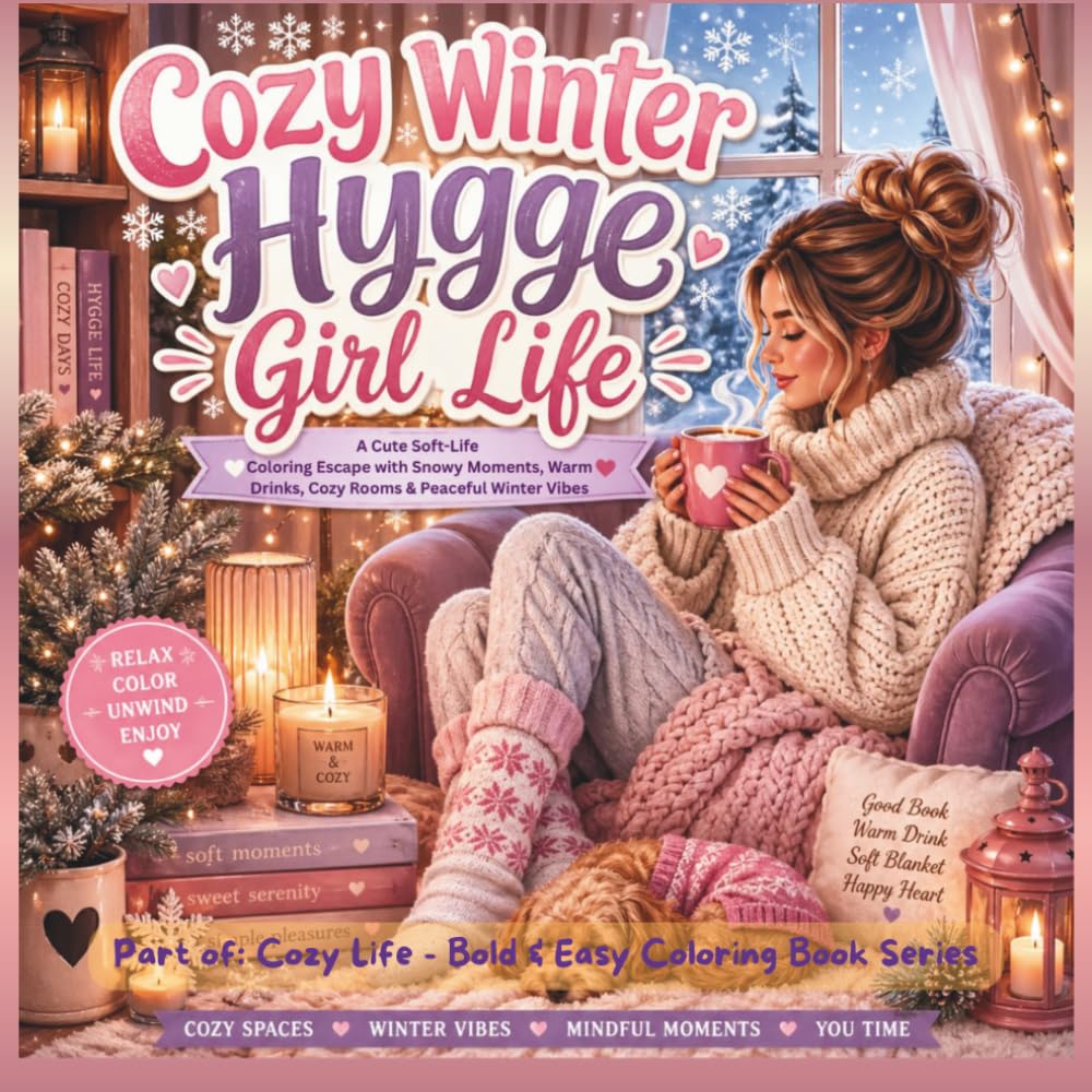 Cozy Winter Hygge Girl Life: A Cute Soft-Life Coloring Escape with Snowy Moments, Warm Drinks, Cozy Rooms & Peaceful Winter Vibes (Cozy Life - Bold & Easy Coloring Book Series)