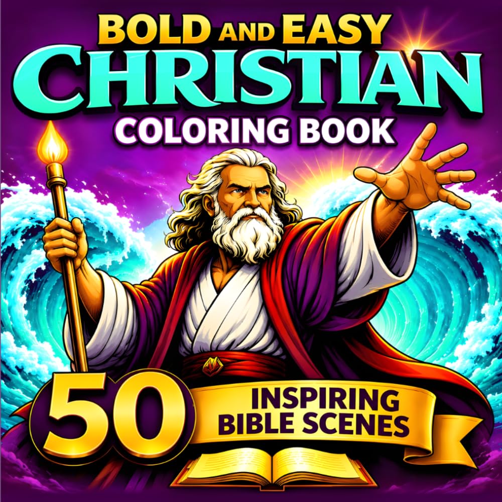 Bold and Easy Christian Coloring Book for Adults: 50 Inspiring Bible Scenes for Relaxation & Stress Relief